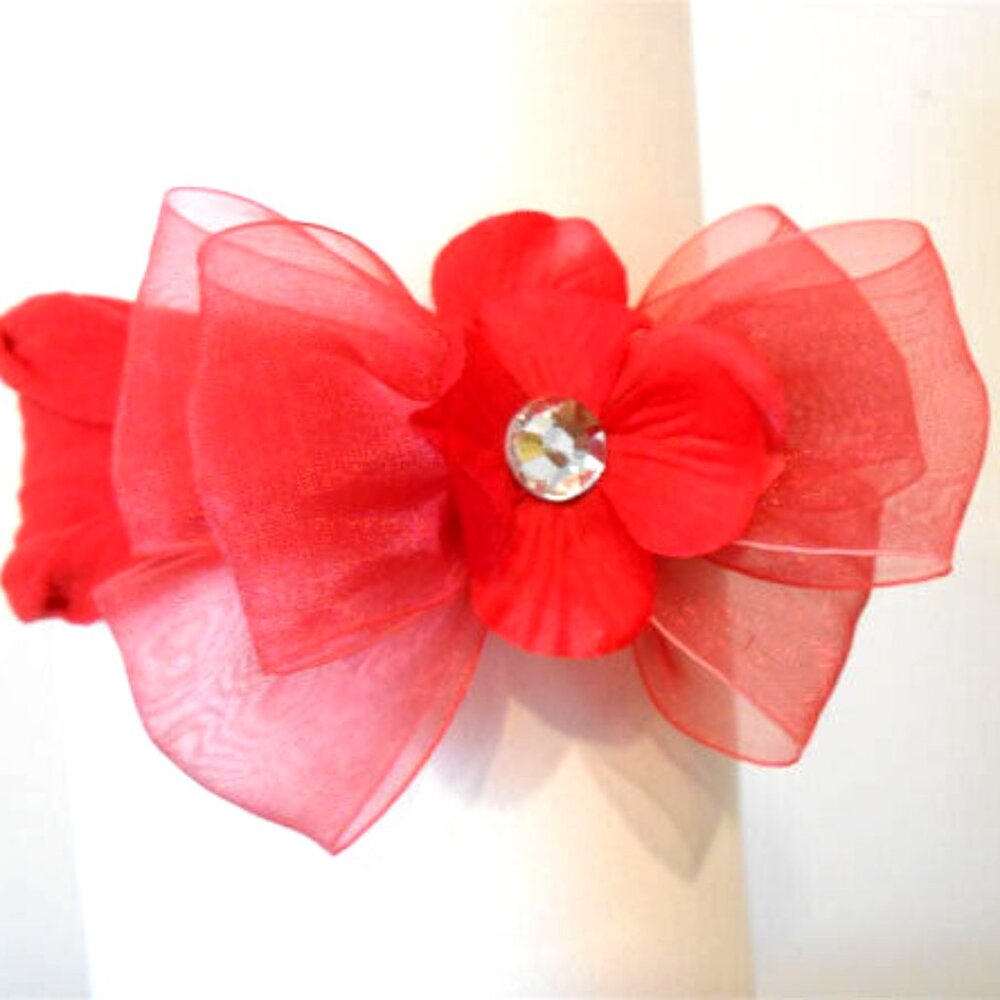 NEW Baby Bling Red Organza Infant Toddler Girls Headband w/Rhinestone